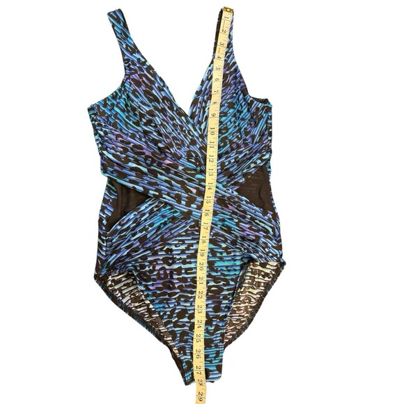 Miraclesuit Purr Fection Crossover One Piece Swimsuit Sz Small Blue Mesh Cutout - Picture 10 of 13
